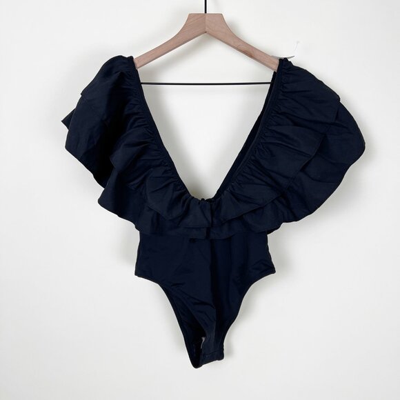 New Zara Blogger Favorite Ruffle Deep Plunge V-Neck One Piece Swimsuit Bodysuit - Picture 8 of 16